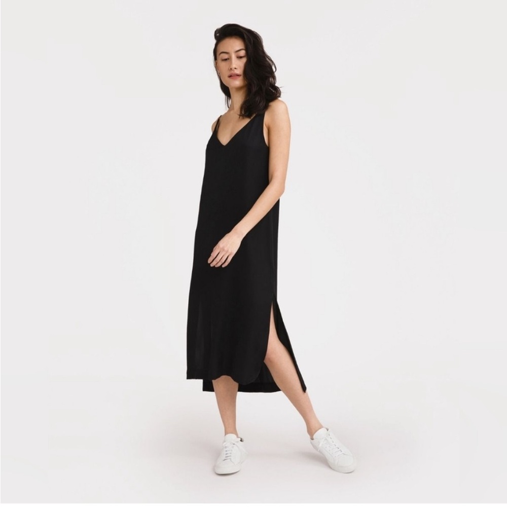 [3 for $100] Grana 100% Silk Slip Dress in Black
